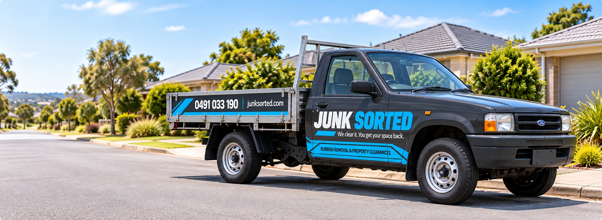 Junk Sorted branded Ford Courier tray-back ute